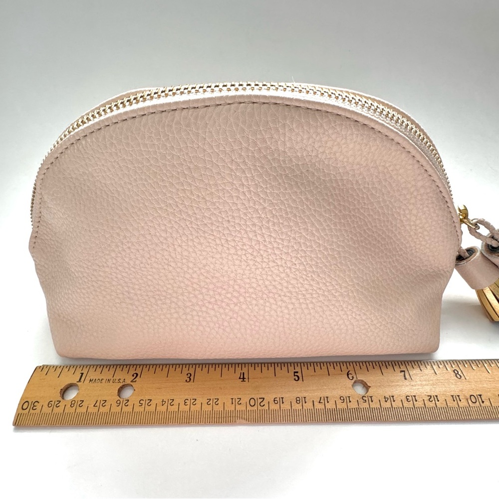 Anthropologie Dome Cosmetic Pouch Blush Pink Pebbled Vegan Leather Large Tassels - Picture 9 of 11